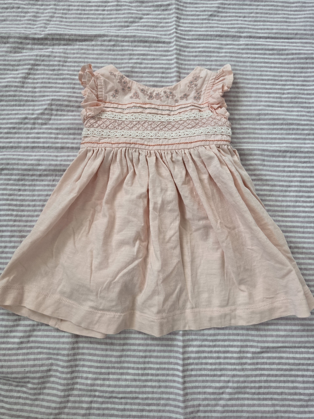 Caramel Pale Pink Lace-Trim Summer Dress